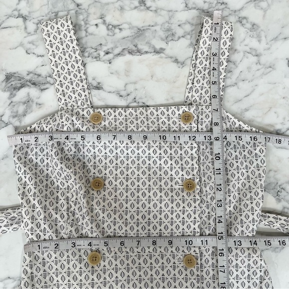 A New Day Linen Geo Print Double Breasted Sleeveless Apron Dress Cream Small - Picture 6 of 10